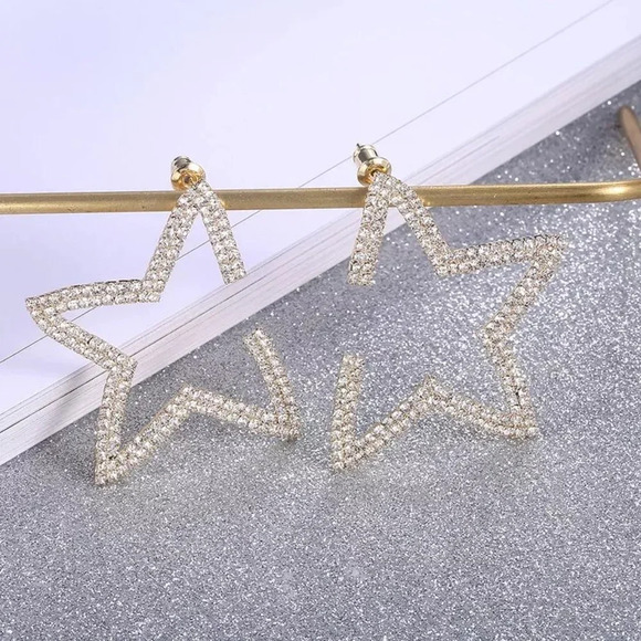 🎀14K Gold Plated Fashion Statement Big CZ Earrings, GPMB1482 - Picture 4 of 6